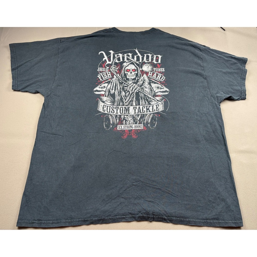 Voodoo Custom Tackle Mens 2XL Graphic T-Shirt Fish Hard Reaper Skull Black